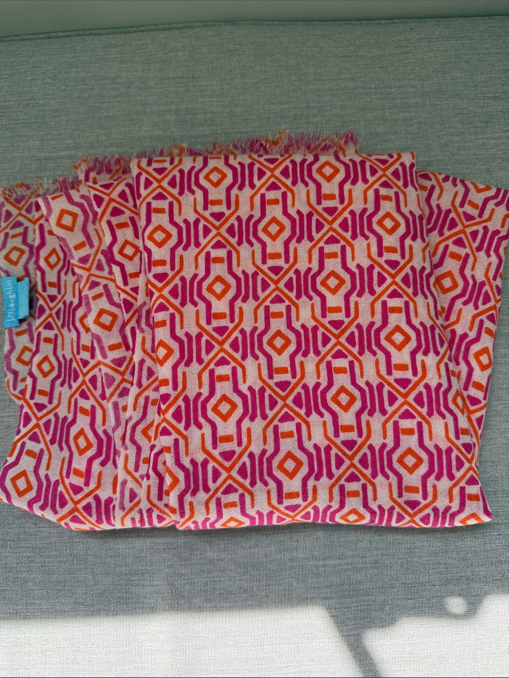 J. McLaughlin Pink & Orange Geometric Wool Scarf NWOT